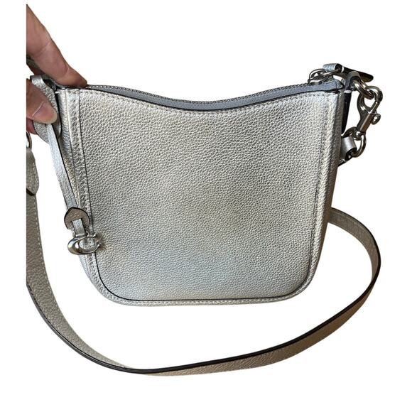 Coach | Silver Chaise Crossbody Pebbled Leather w/Charm Metallic Sheen - Picture 2 of 10